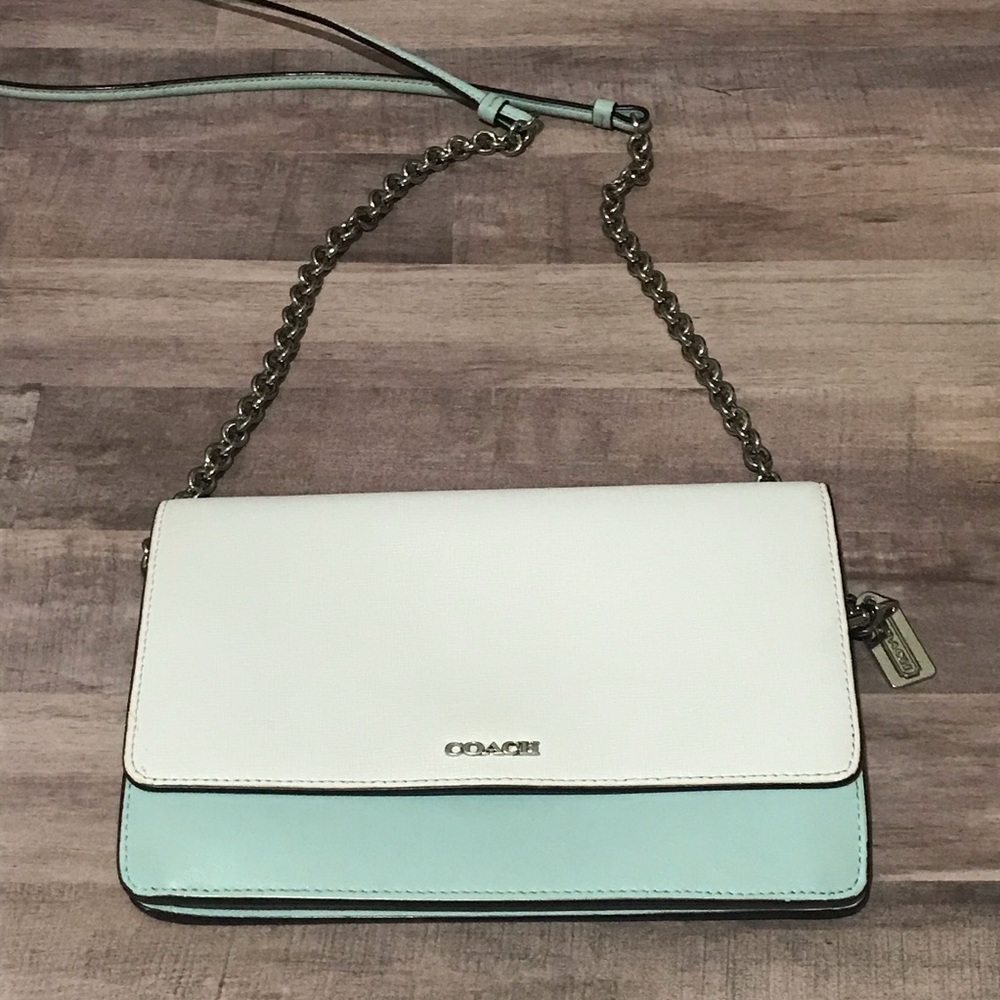 Coach white and light blue crossbody purse